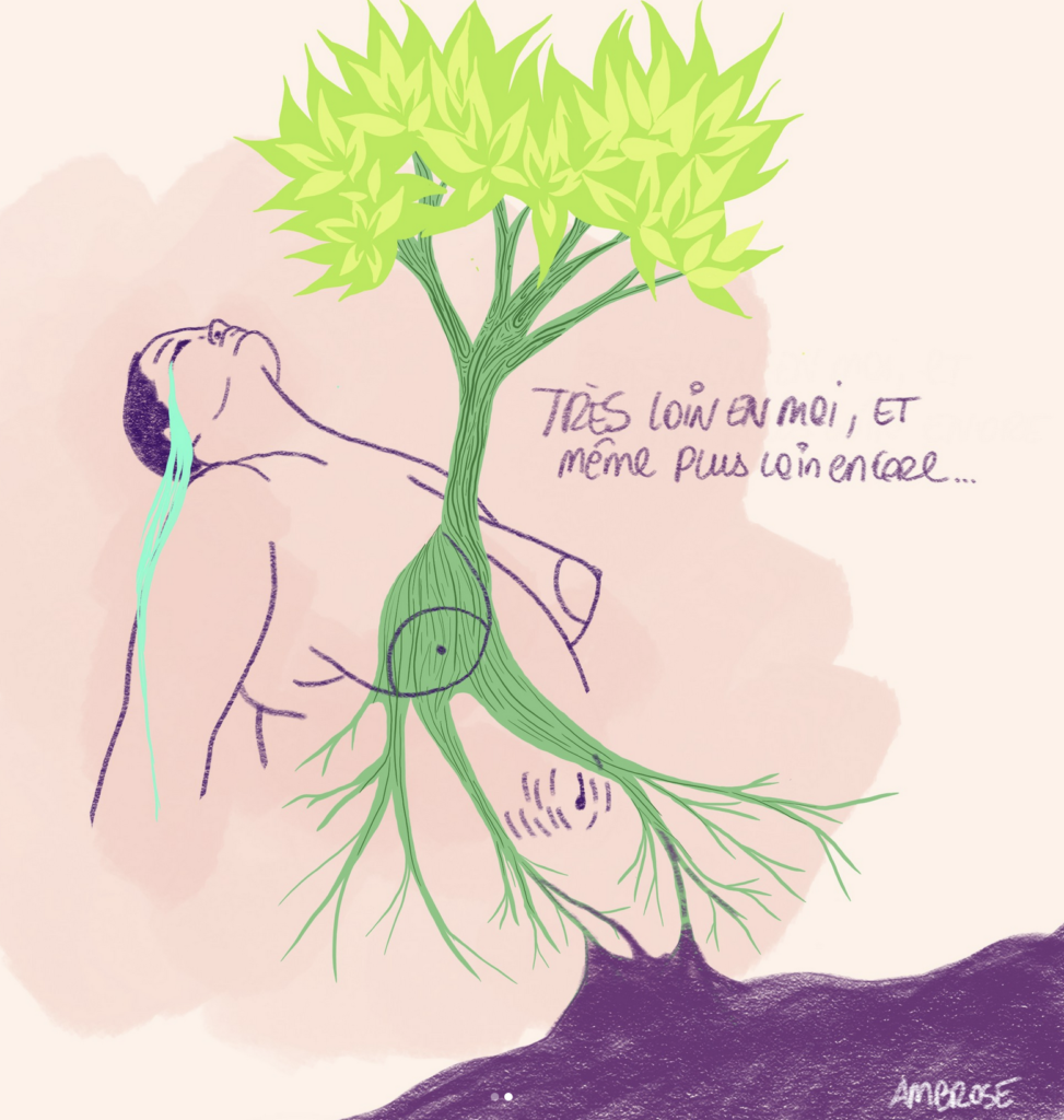 Illustration représentant une personne avec un arbre qui sort de sa poitrine