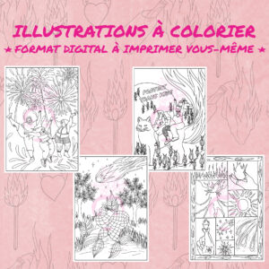 4 illustrations à colorier - VERSION DIGITALE à imprimer vous-même - BRASIERS AUX CŒURS